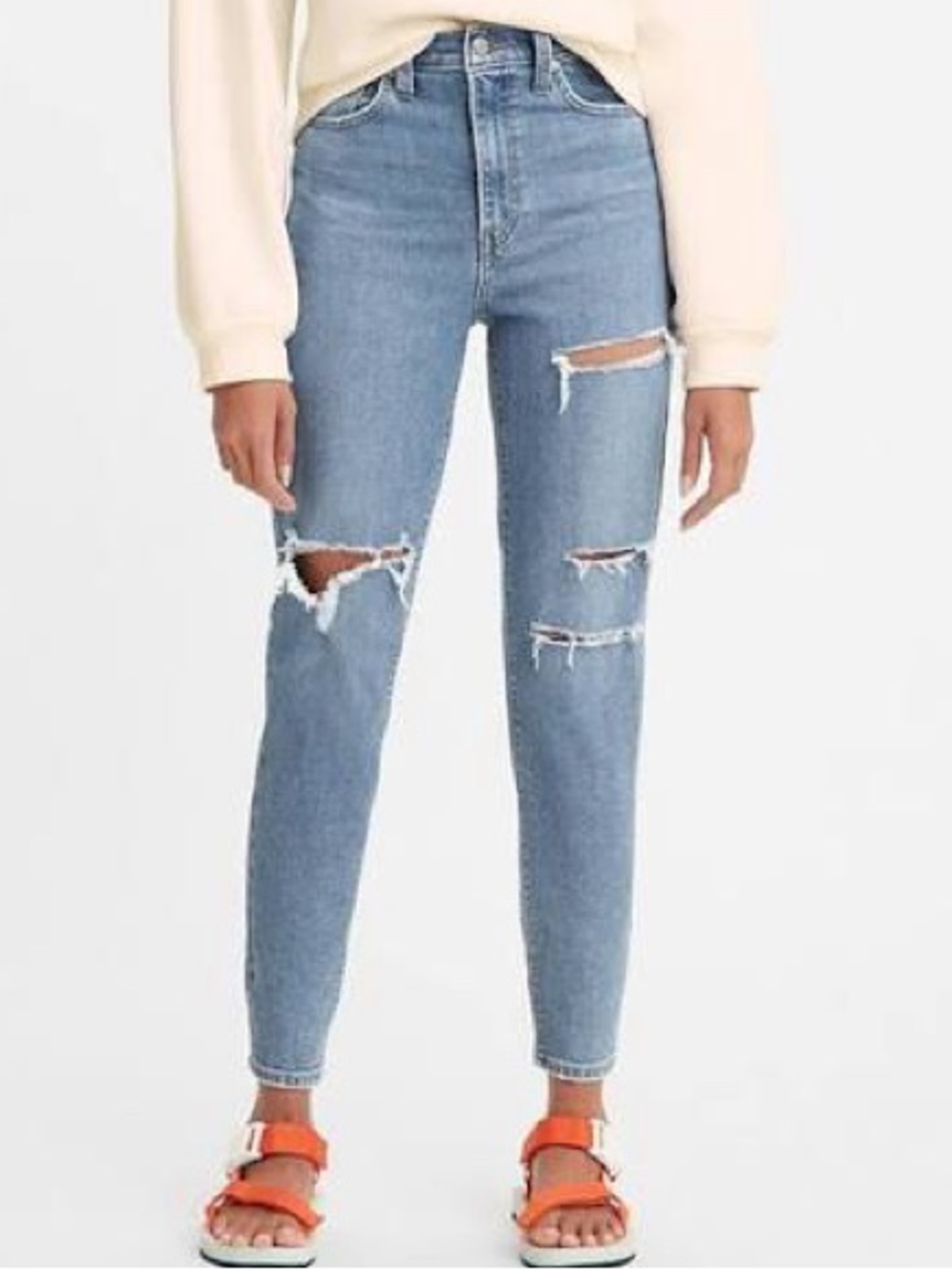 Levi’s High Waisted Mom Jeans Distressed Medium Wash Light Stretch Size 31